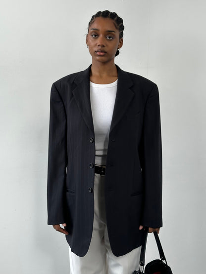 Armani Collezioni 2000s Pure Wool Stripe Single Breasted Blazer - 42R/XL