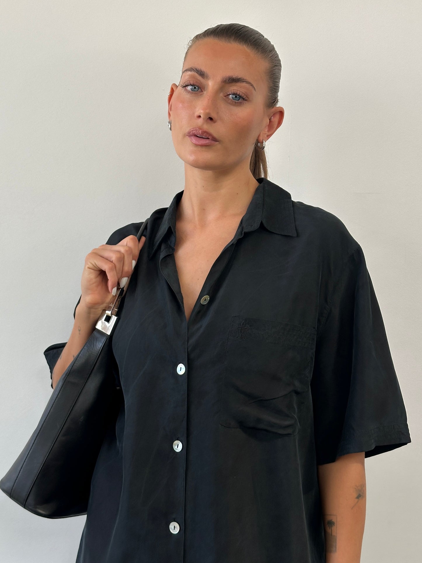 Vintage Pure Silk Short Sleeve Shirt - XL