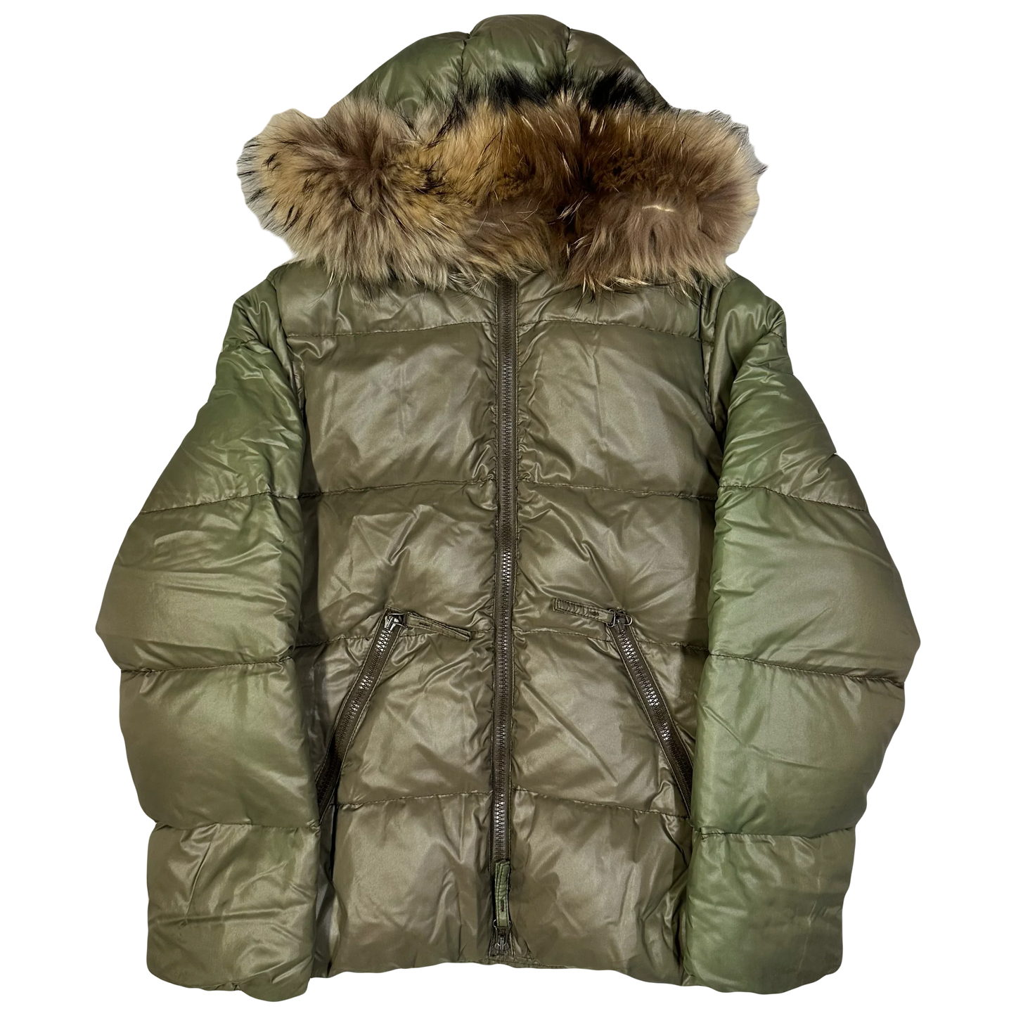 Duvetica Fur Hood Puffer Jacket In Khaki Green ( S )