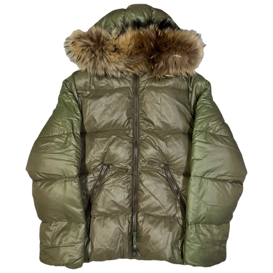 Duvetica Fur Hood Puffer Jacket In Khaki Green ( S )