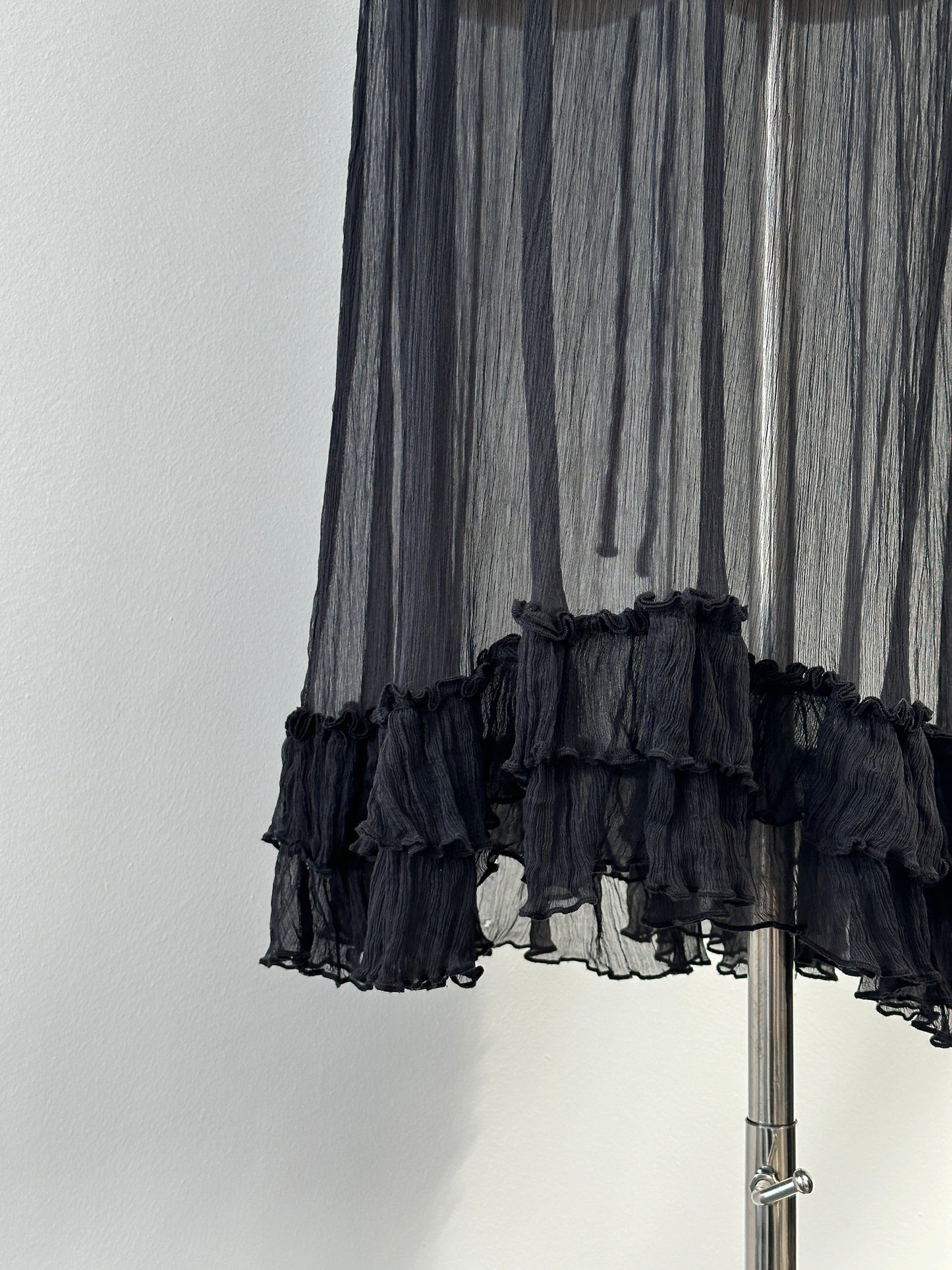 Vintage 2000s Sheer Crinkle Ruffle Midi Dress - M