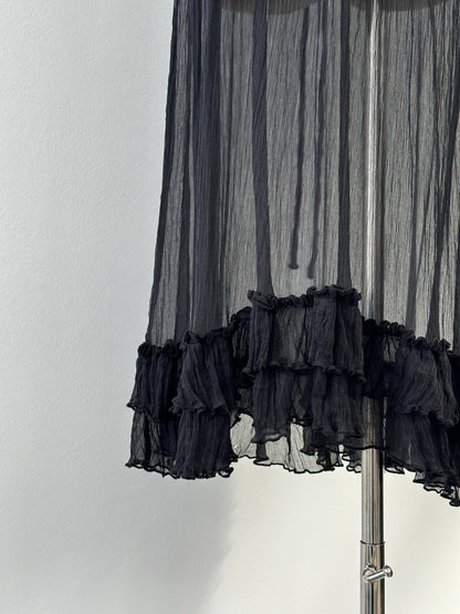 Vintage 2000s Sheer Crinkle Ruffle Midi Dress - M