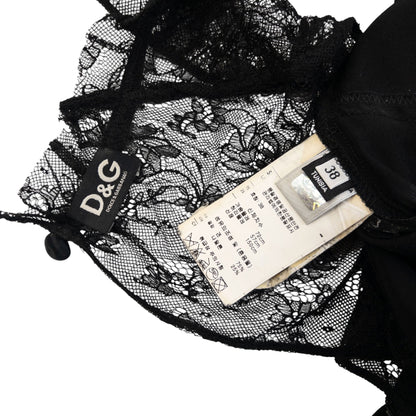 Vintage 2000s Dolce & Gabbana Lace Top Silk Dress Womens Size S | Small, Black