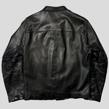 Prada Sport 2006 Leather Perforated Café Racer Logo Jacket - M | Default Title, Black