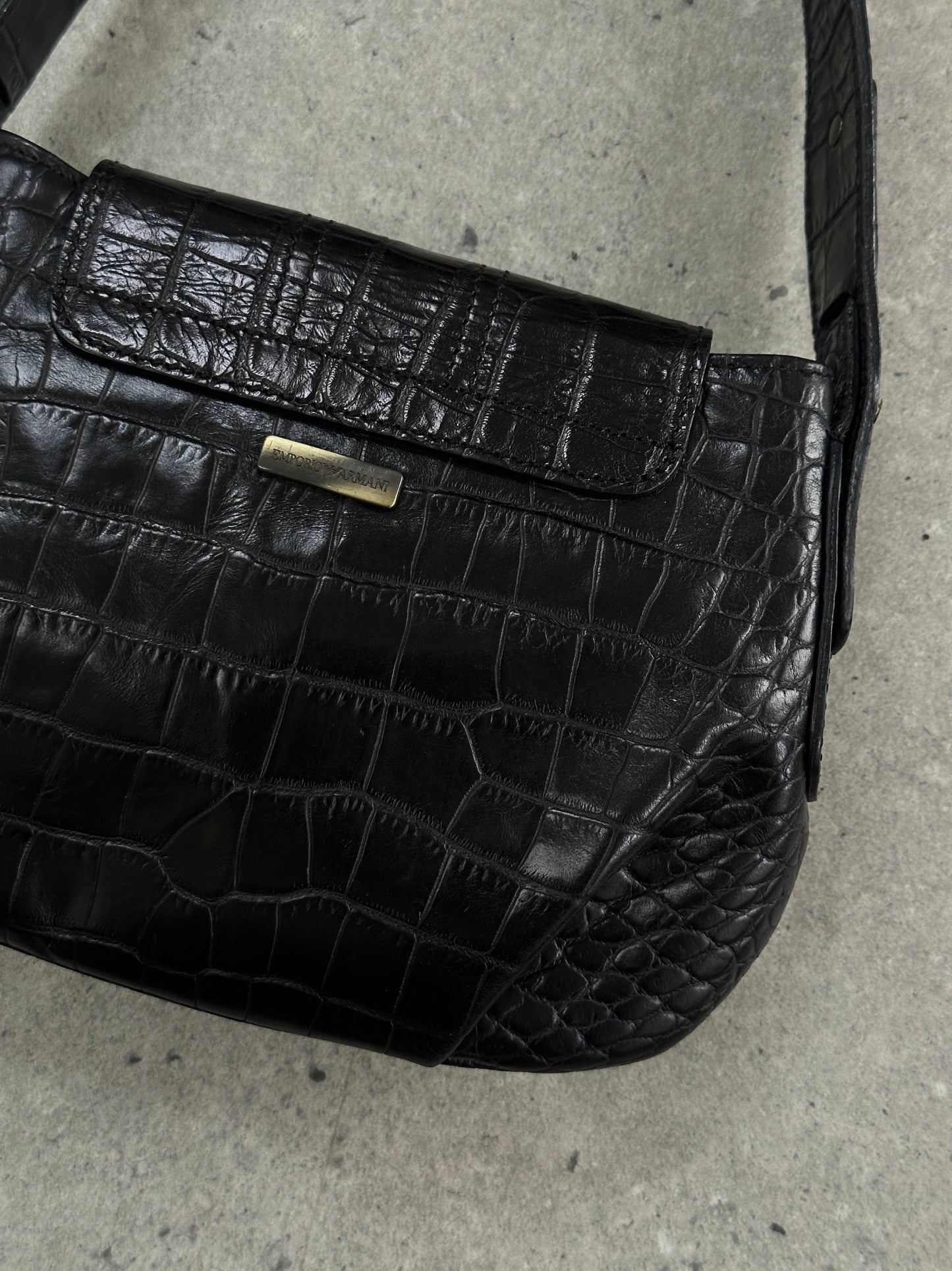 Emporio Armani 1990s Hardware Croc Leather Shoulder Bag