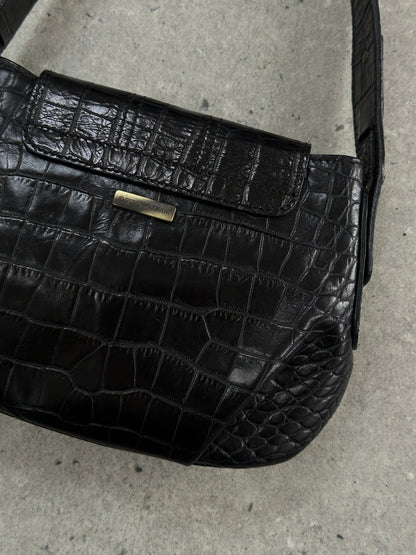 Emporio Armani 1990s Hardware Croc Leather Shoulder Bag