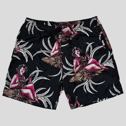 Prada Milano 2018 Hawaii Hula Girl Print Triangle Logo Board Shorts - IT52 | Default Title, Black