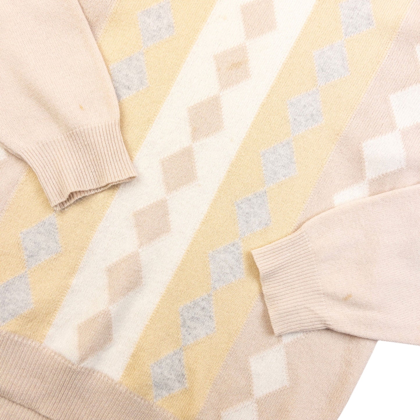 Vintage 90s Burberry Golf Argyle Wool Knit Jumper Size S | Small, Beige