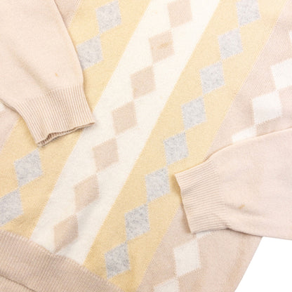 Vintage 90s Burberry Golf Argyle Wool Knit Jumper Size S | Small, Beige