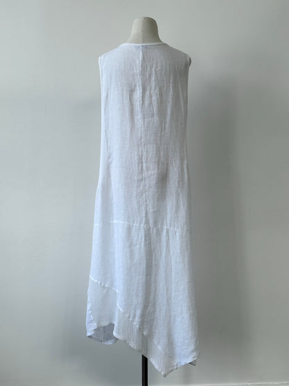 Vintage 2000s Pure Linen Asymmetric Sleeveless Maxi Dress - XL