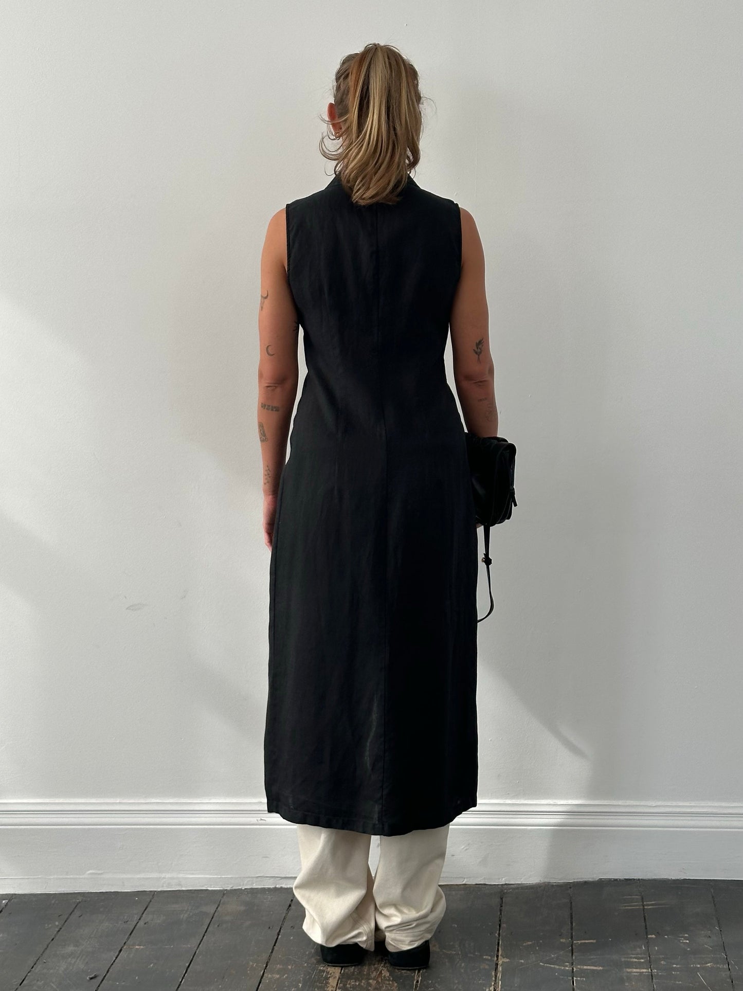 Mani 1990s Pure Linen Sleeveless Floor Length Dress - M