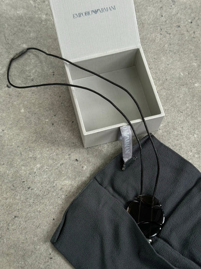Emporio Armani 2000s Glass Pendant Leather Necklace