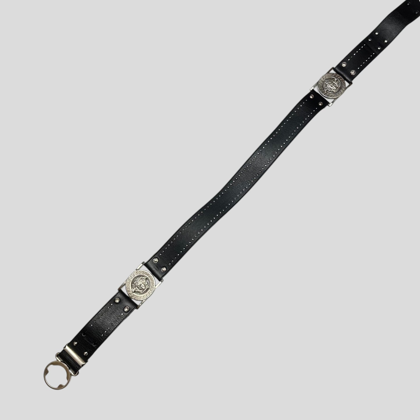 Gianni Versace 90’s Studded Metal Medusa Leather Belt | O/S, Black