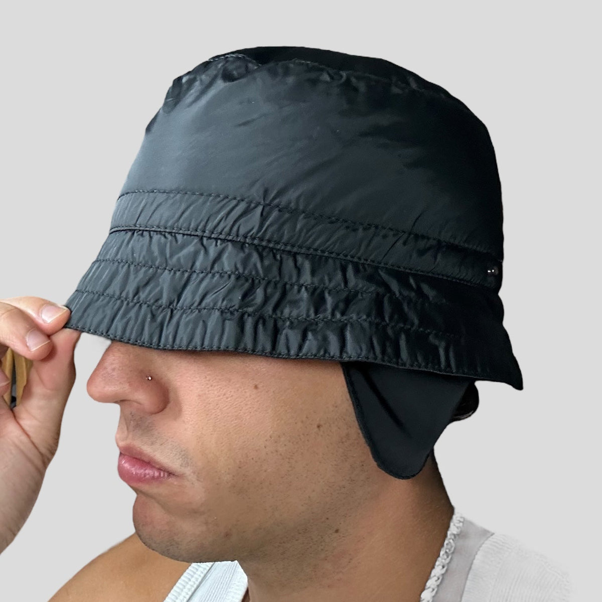 Prada Sport 00’s Nylon Fleece Dog Ear Bucket Hat - M/L | O/S, Black