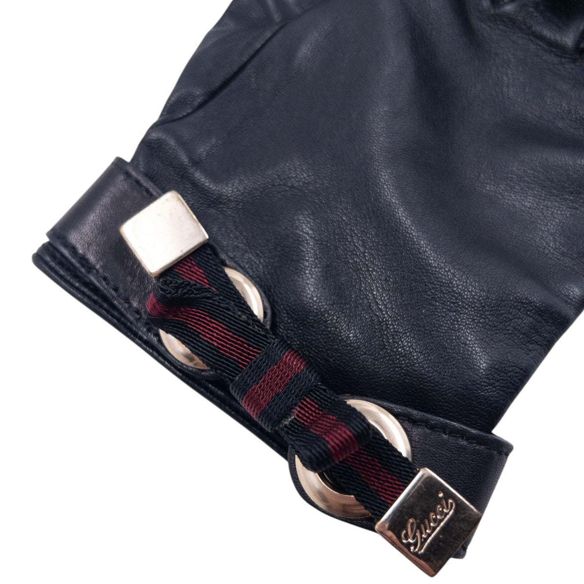 Vintage 2000s Gucci Bow Detail Leather Gloves Size M | O/S, Black