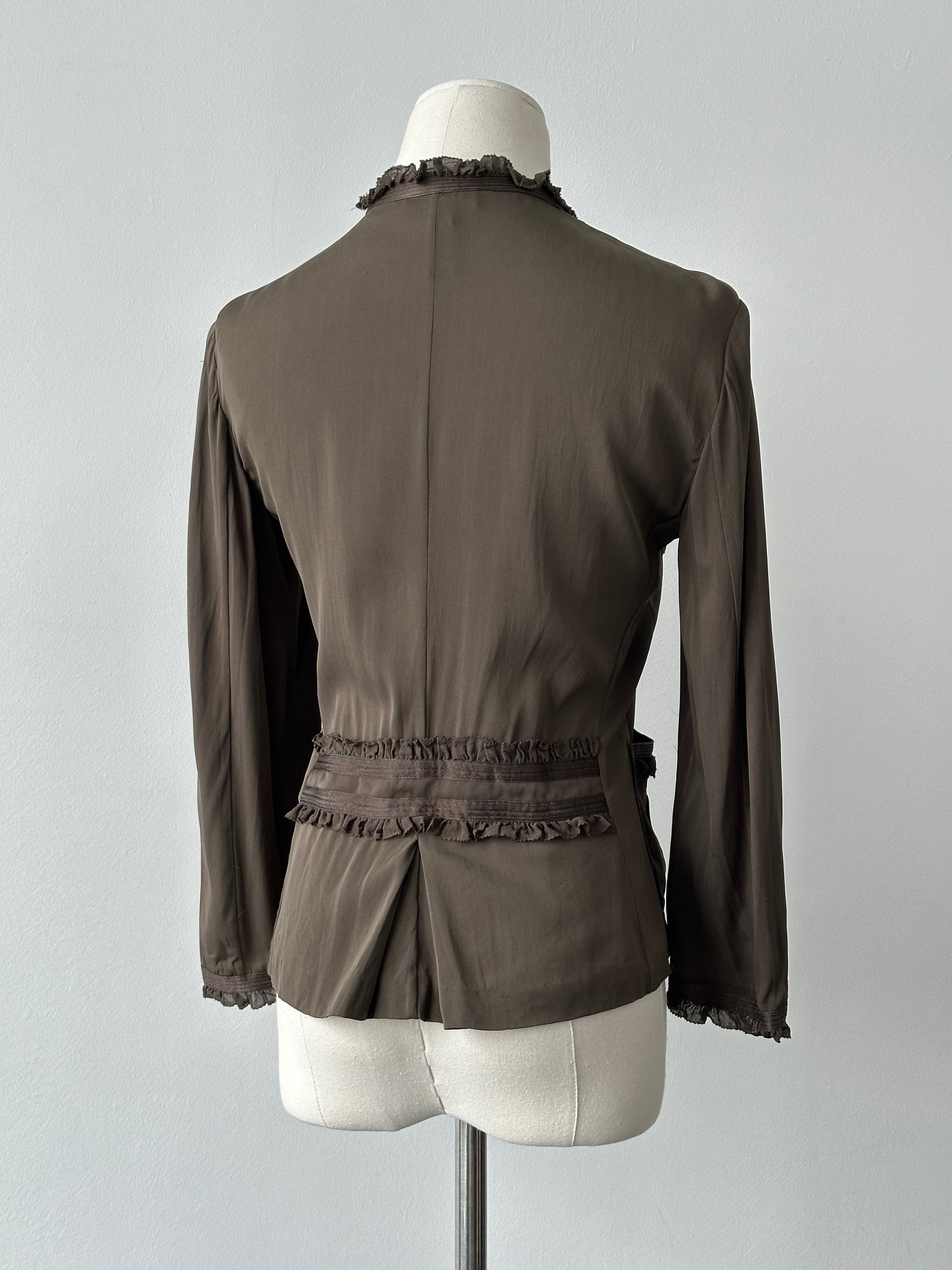 DKNY 1990s Pure Silk Ruffle Shirt - S