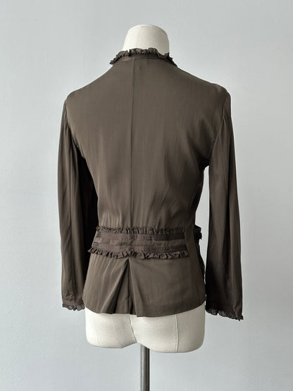 DKNY 1990s Pure Silk Ruffle Shirt - S