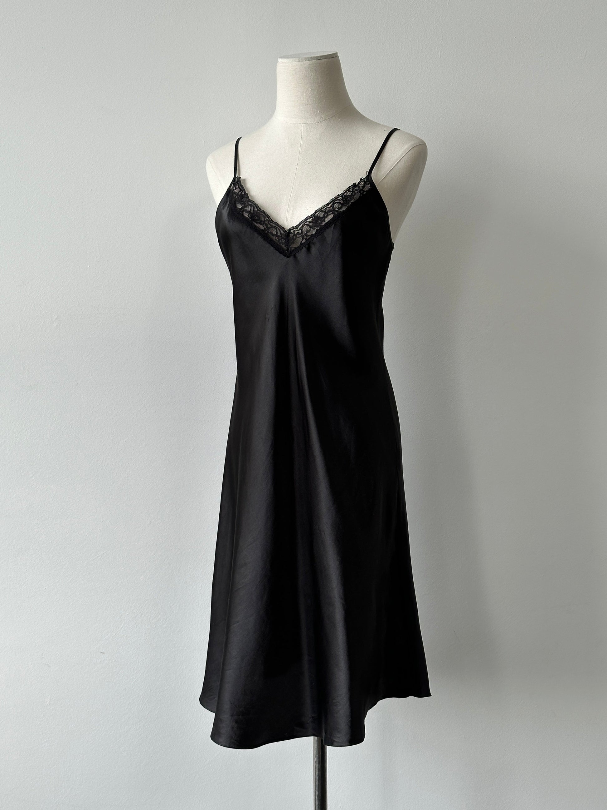 Vintage 1990s Satin Lace Midi Slip Dress - M