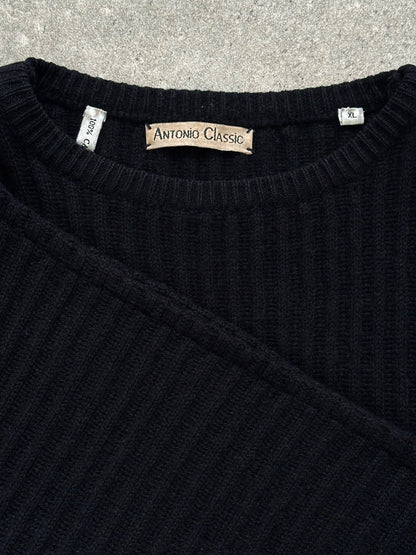 Italian Vintage Pure Cashmere Cropped Ribbed Jumper - L