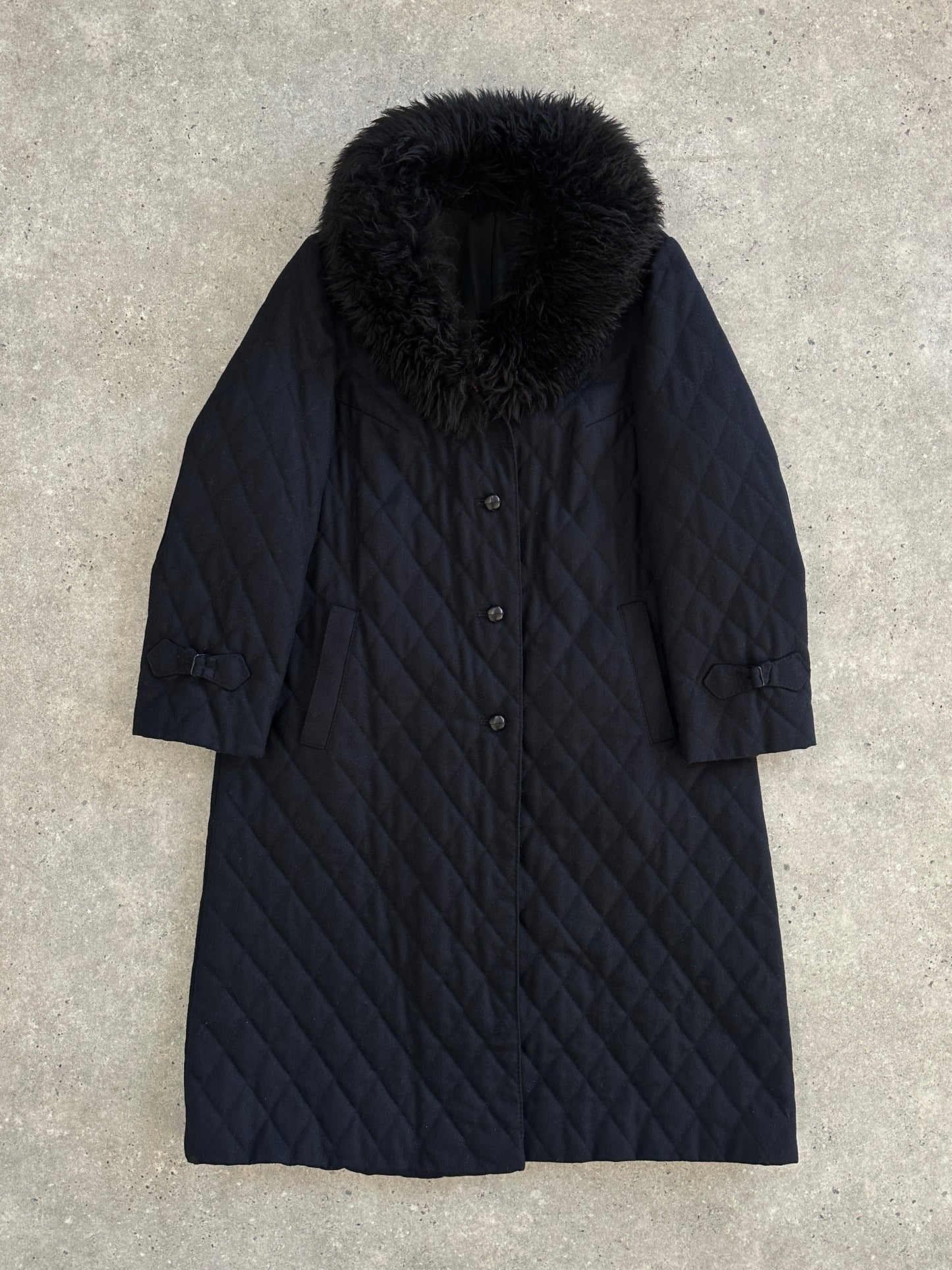 Vintage 1990s Wool Quilted Fur Collar Coat - M
