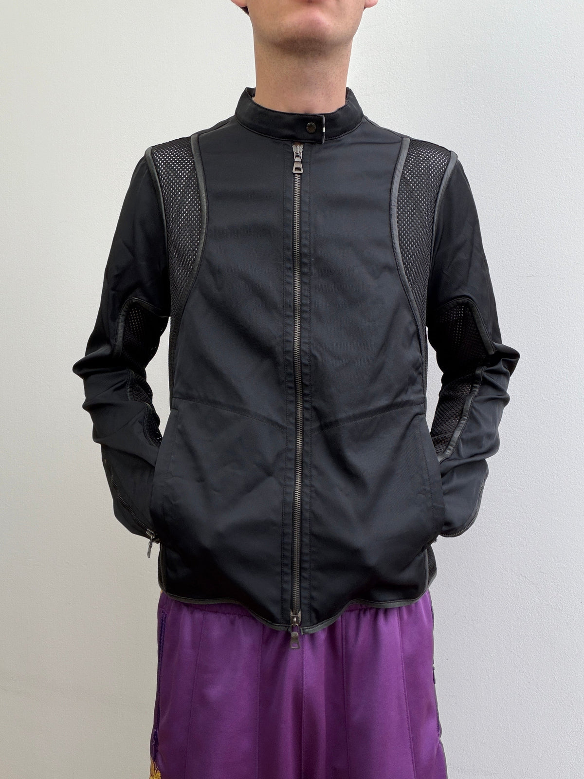 Prada Sport SS00 Leather-Trim Mesh Biker Jacket | Medium, Black
