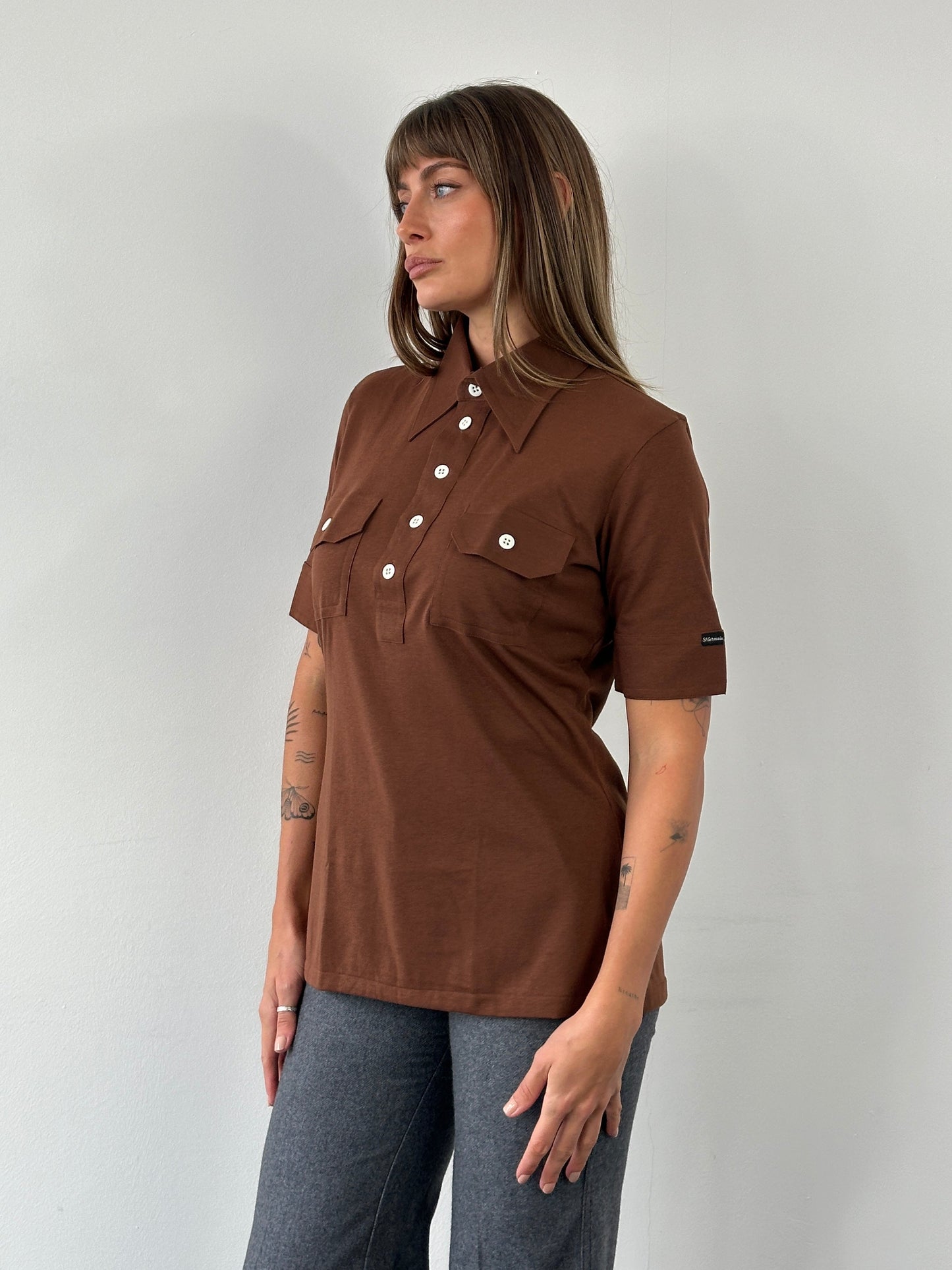 Italian Vintage 1970s Dagger Collar Polo Shirt - M