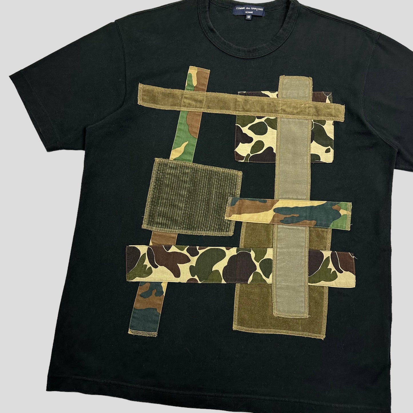 CDG Homme 2016 Camo Mixed Material Appliqué T-shirt - M