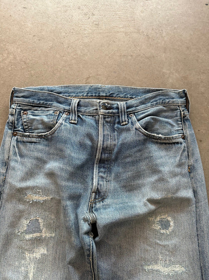 1990's Levi's 501 Repaired ‘Big E’ Selvedge Jeans - 34 x 30 | W34, Red
