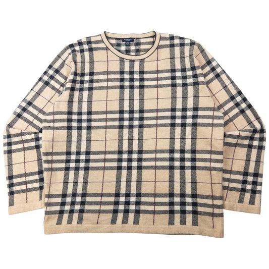 Vintage 2000s Burberry Nova Check Wool Jumper Size XL | XL, Beige