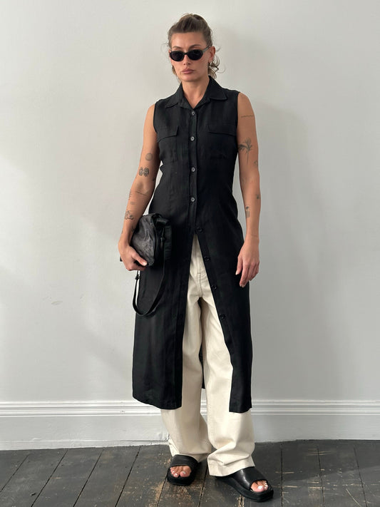 Mani 1990s Pure Linen Sleeveless Floor Length Dress - M