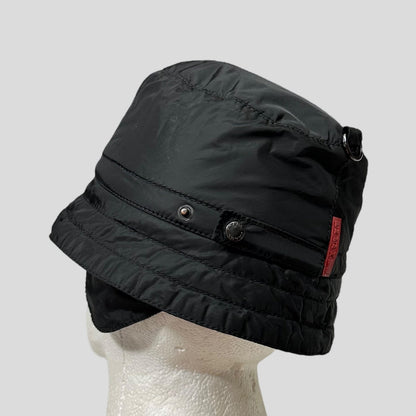 Prada Sport 00’s Nylon Fleece Dog Ear Bucket Hat - M/L | O/S, Black