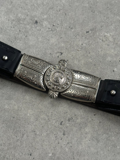Gianni Versace Versus 1990s Panther Buckle Leather Belt - W38