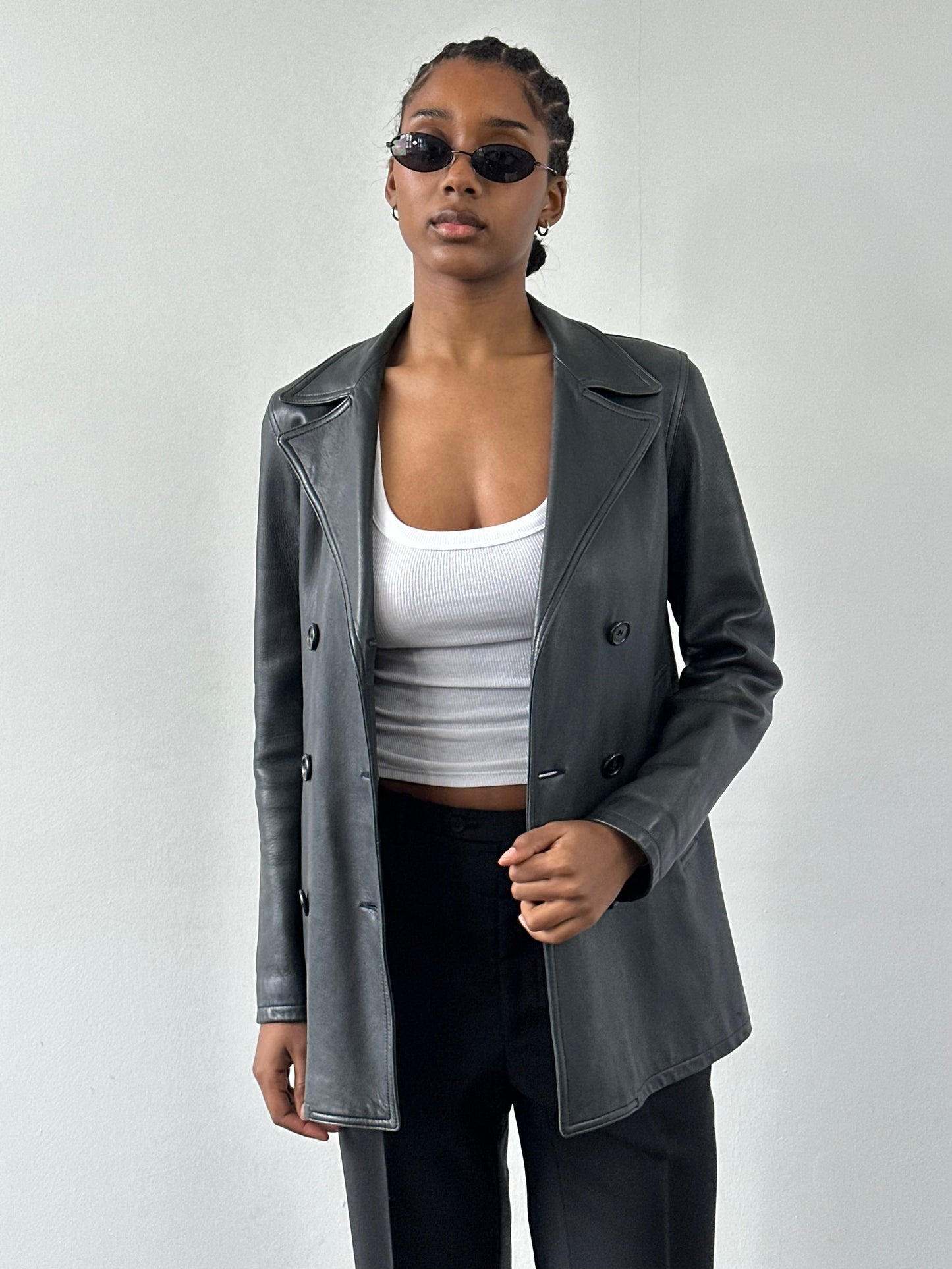 Jaeger 2000s Double Breasted Leather Jacket S/M