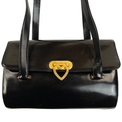 Vintage 2000s Moschino Heart Clasp Leather Shoulder Bag | O/S, Black