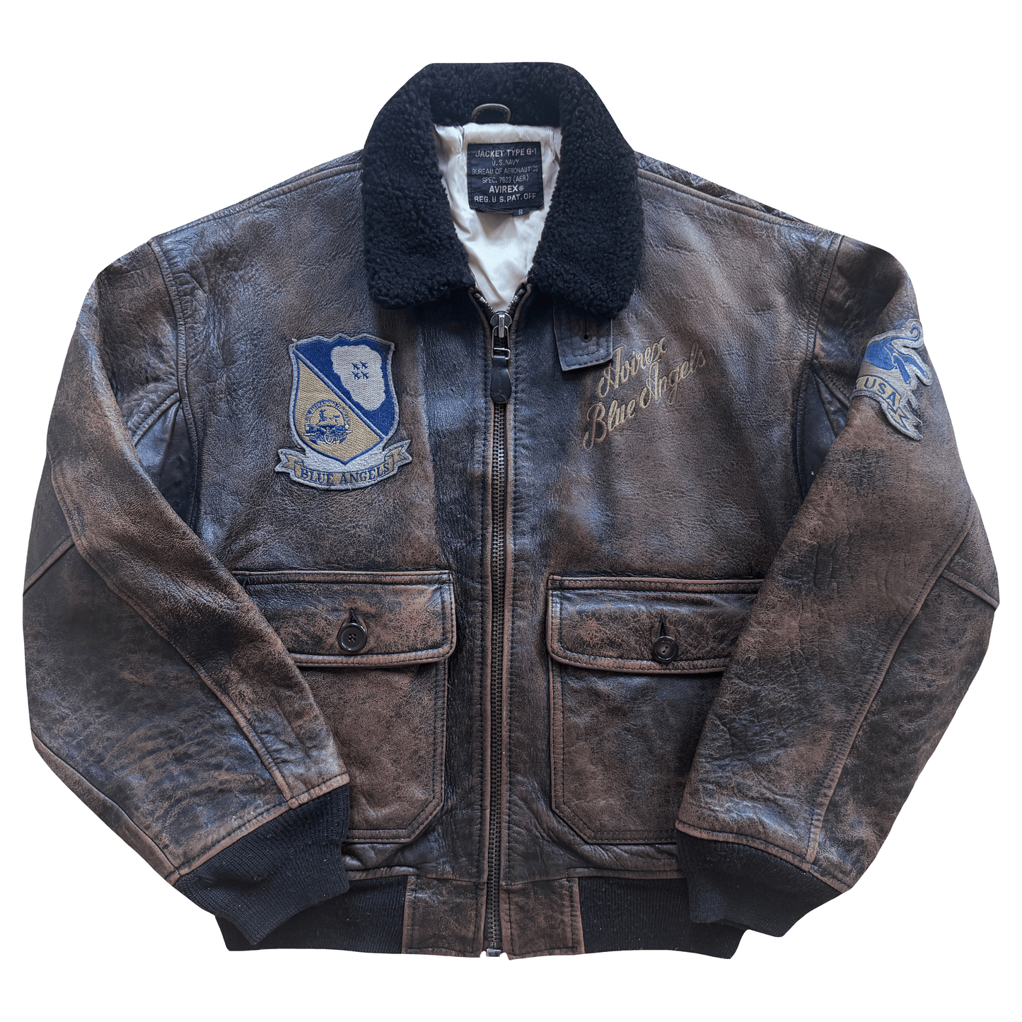 Avirex 1991 'Blue Angels' G-1 Leather Flight Jacket - S / M | S / M, Multicoloured