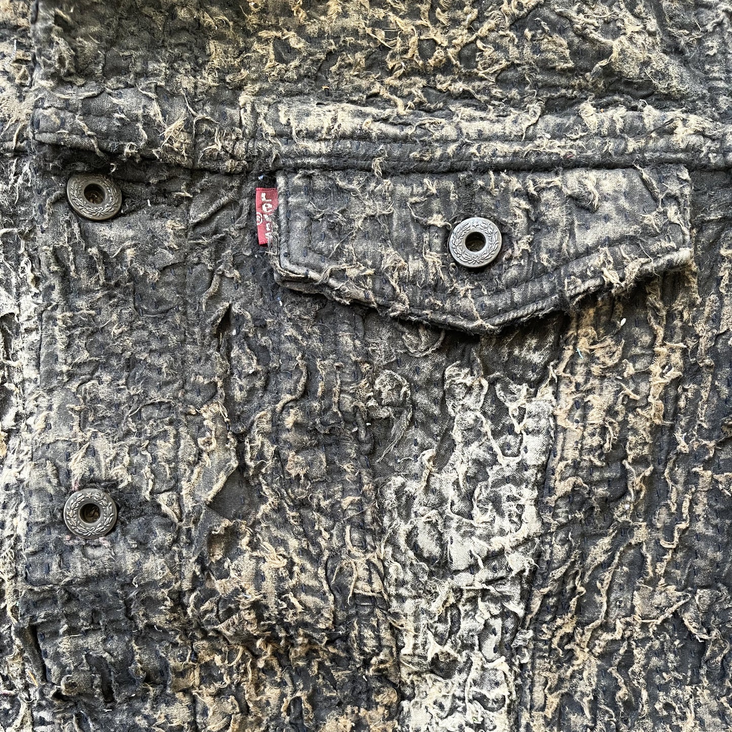 Boro Sashiko Distressed Denim Trucker Jacket - L