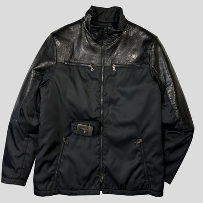 Prada Milano 2011 Gabardine Nylon Leather Jacket + Belt - M | Default Title, Black