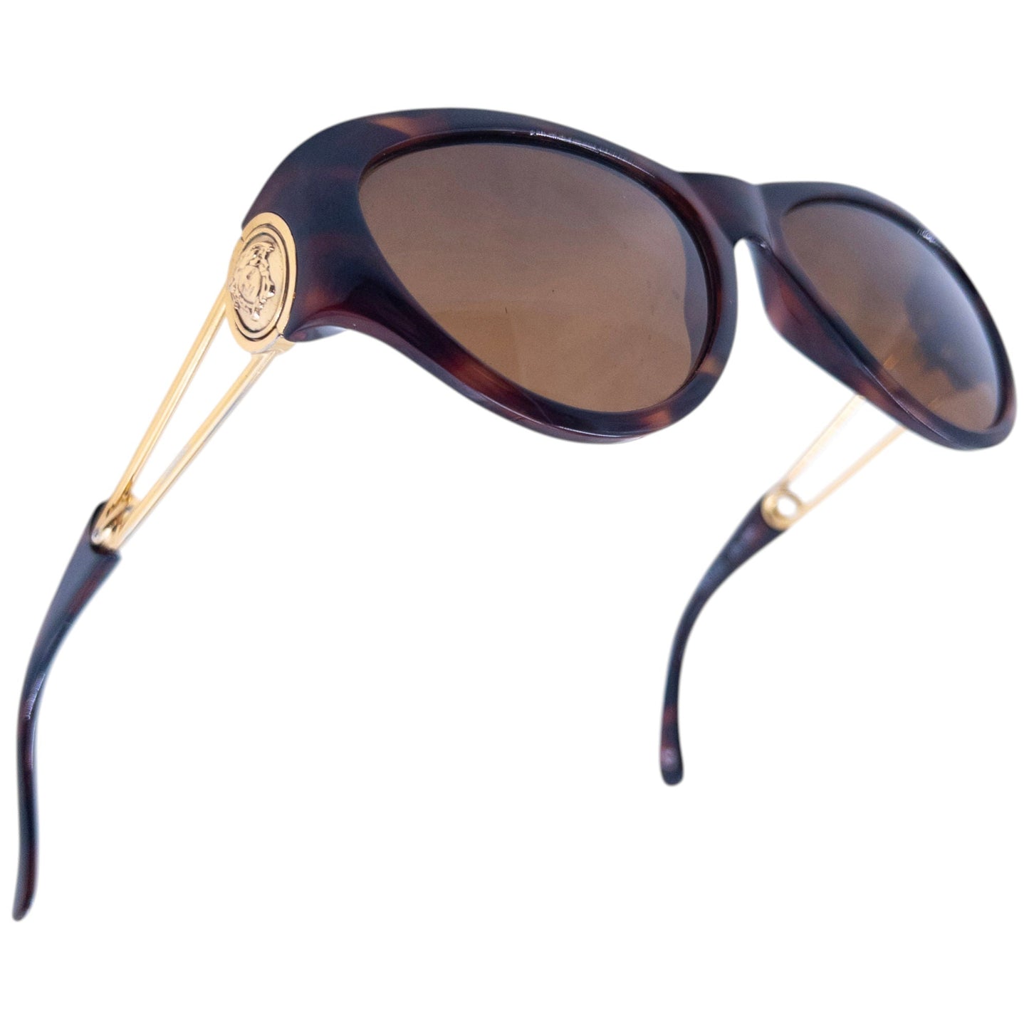 Vintage 1996 Gianni Versace Safety Pin Tortoise Shell Sunglasses | O/S, Brown