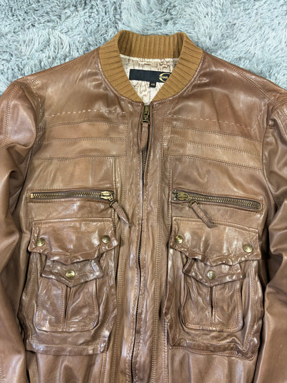 Just Cavalli SS07 Leather 3D Cargo Pocket Pleated Western Bomber - M | O/S, Brown