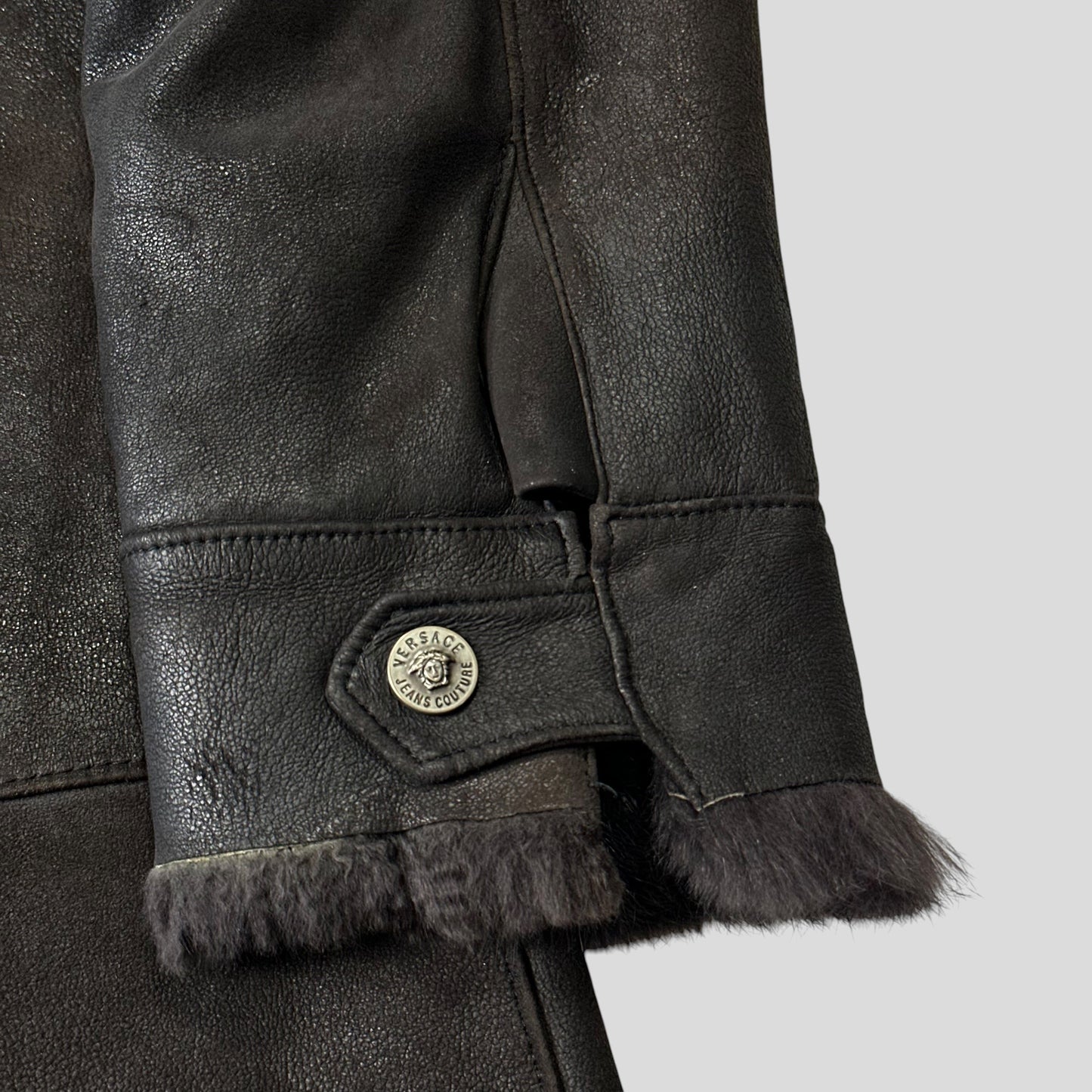 Versace VJC 90’s Leather Fur Sheepskin Afghan Coat - M | Default Title, Black