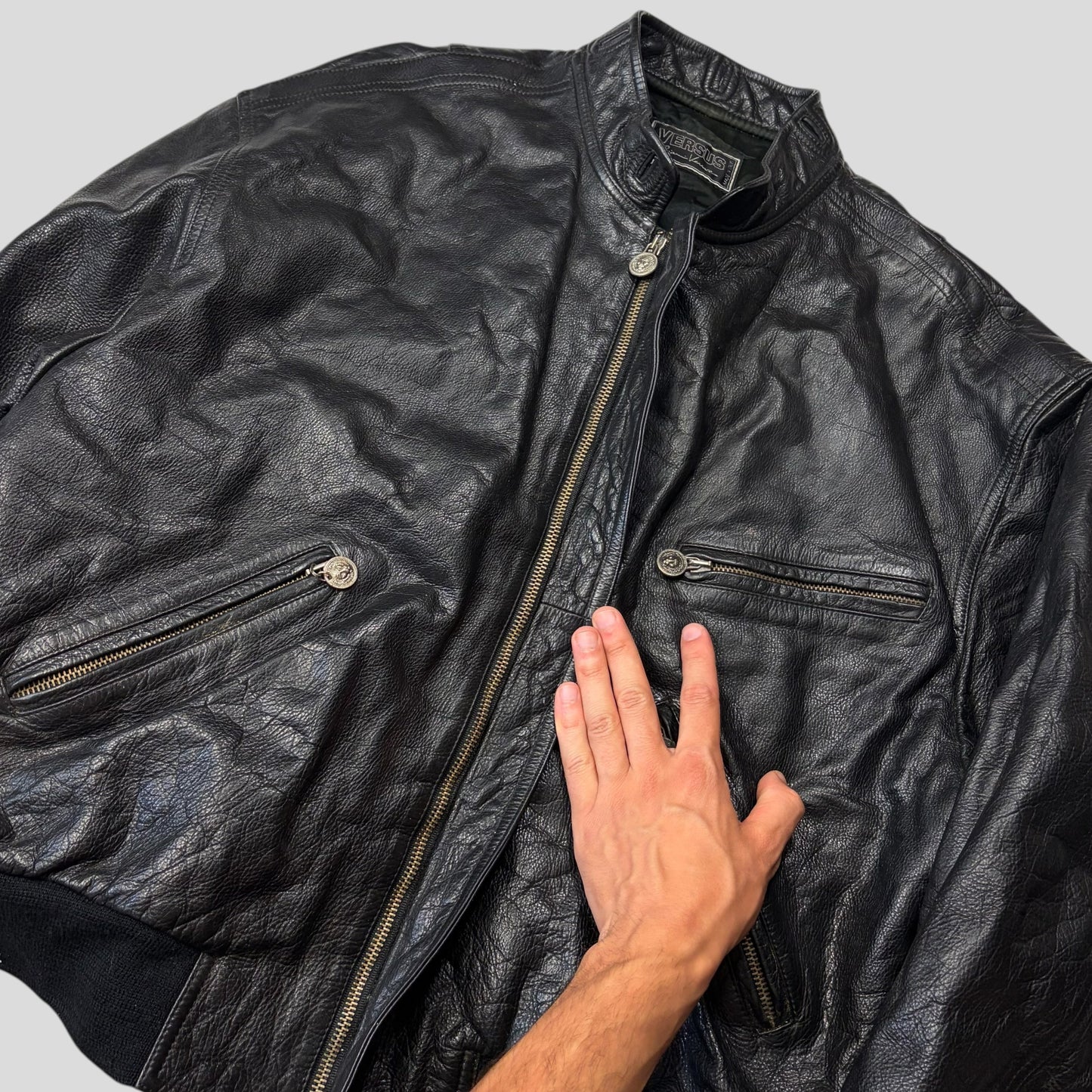 Gianni Versace 90’s Versus Leather Sherpa Flight Jacket - M/L | Default Title, Black
