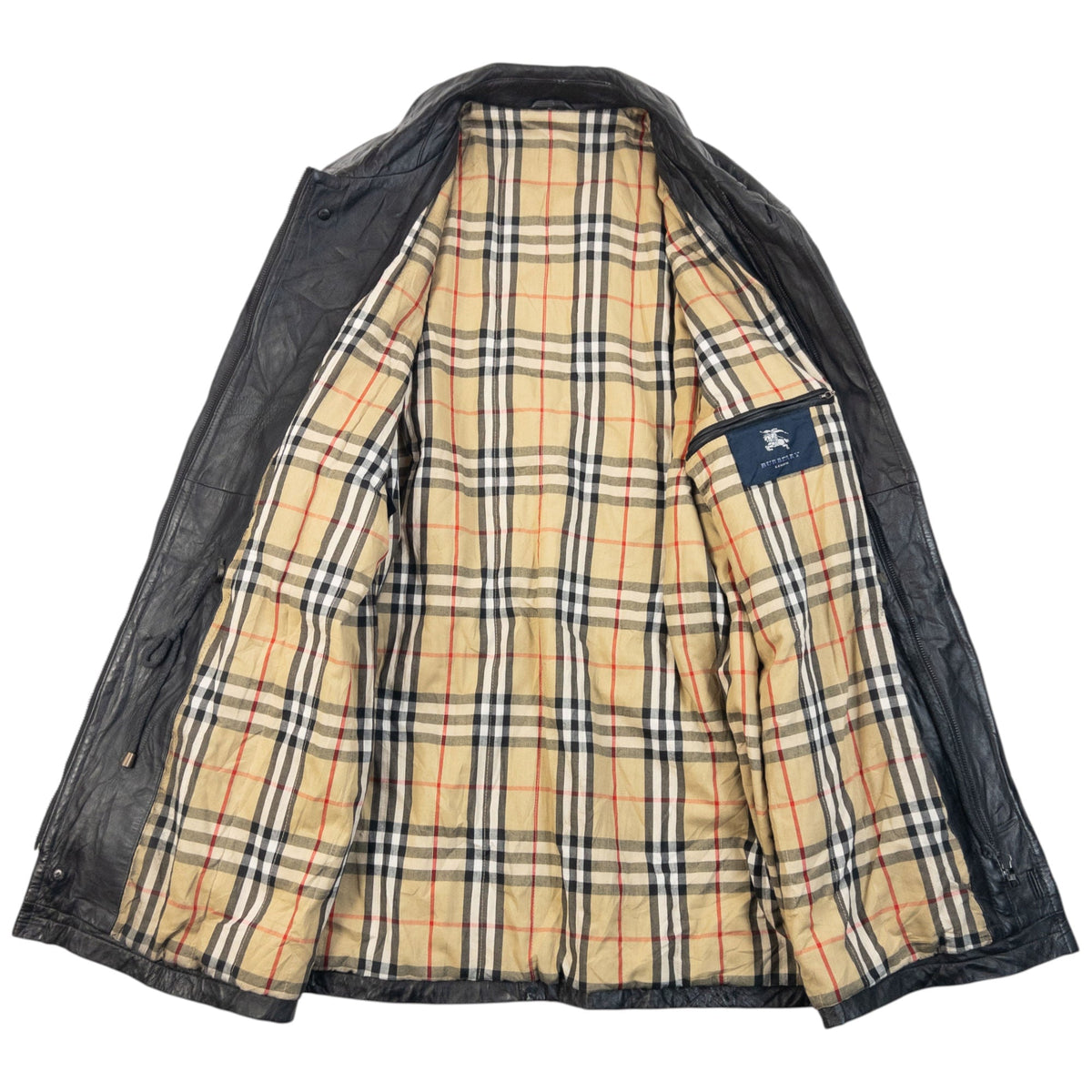 Vintage 2000s Burberry Nova Check Lined Leather Jacket Size L | Large, Black
