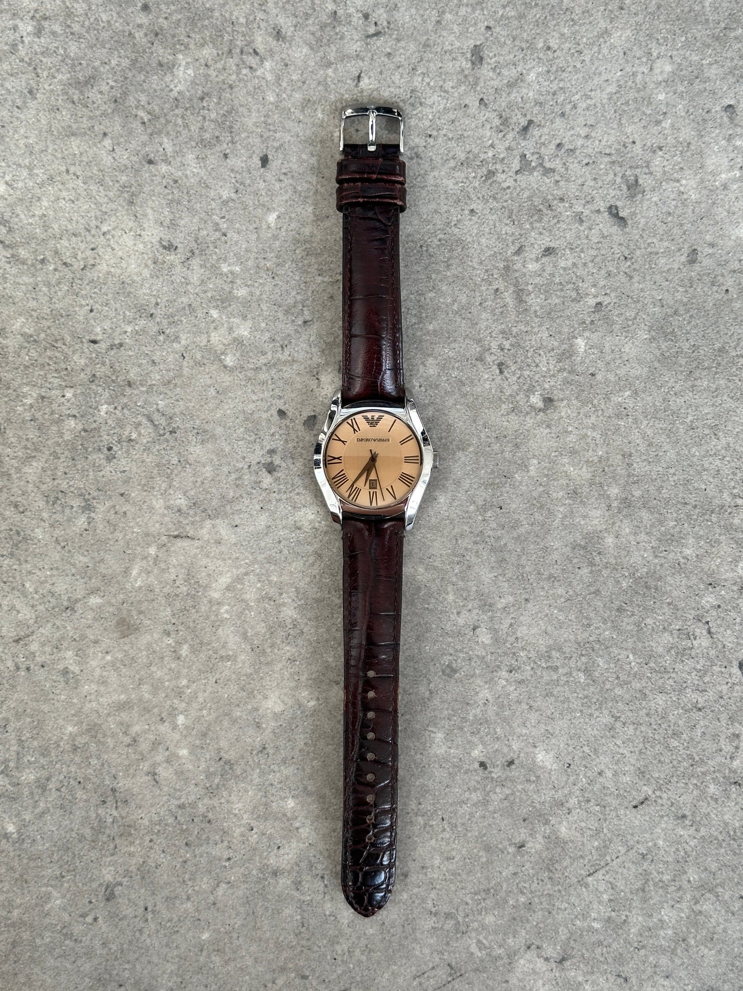 Emporio Armani 2000s Stainless Steel Leather Logo Watch