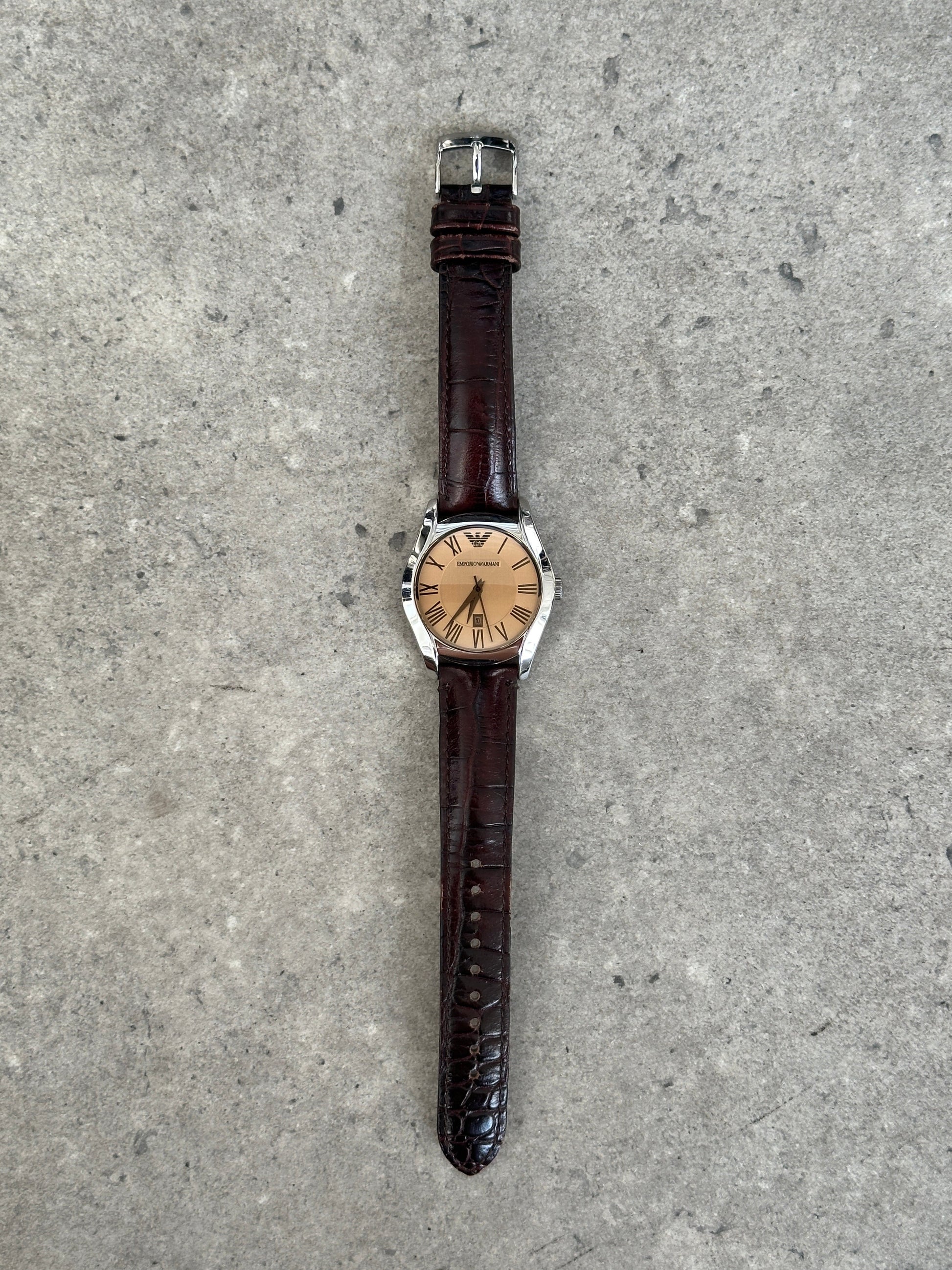Emporio Armani 2000s Stainless Steel Leather Logo Watch