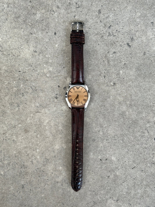 Emporio Armani 2000s Stainless Steel Leather Logo Watch