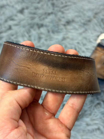 Gucci by Tom Ford 00’s Metal GG Canvas Web Logo Striped Belt | O/S, Blue