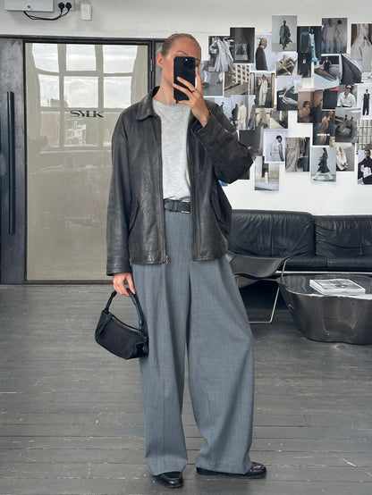 Vintage 1990s Aged Boxy Leather Jacket - L/XL