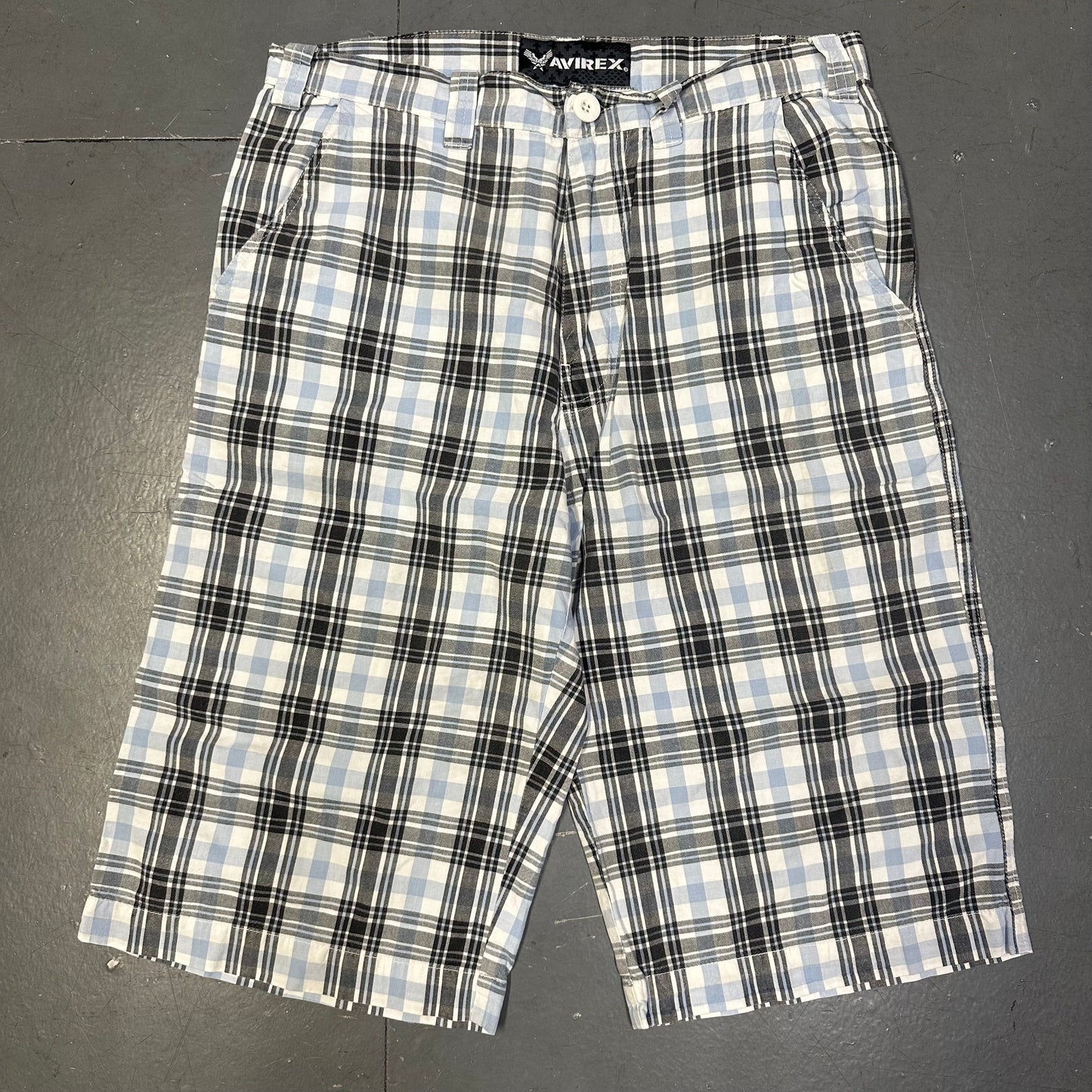 Avirex Plaid Shorts In Blue & White ( W30 ) - 1036 Emporium