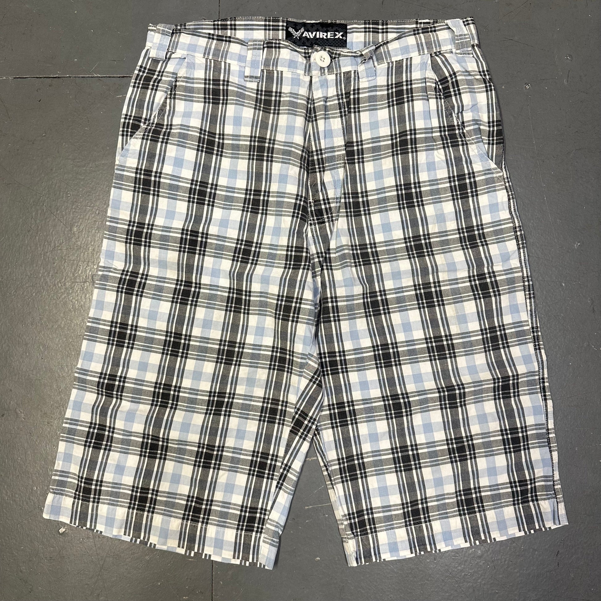 Avirex Plaid Shorts In Blue & White ( W30 ) - 1036 Emporium