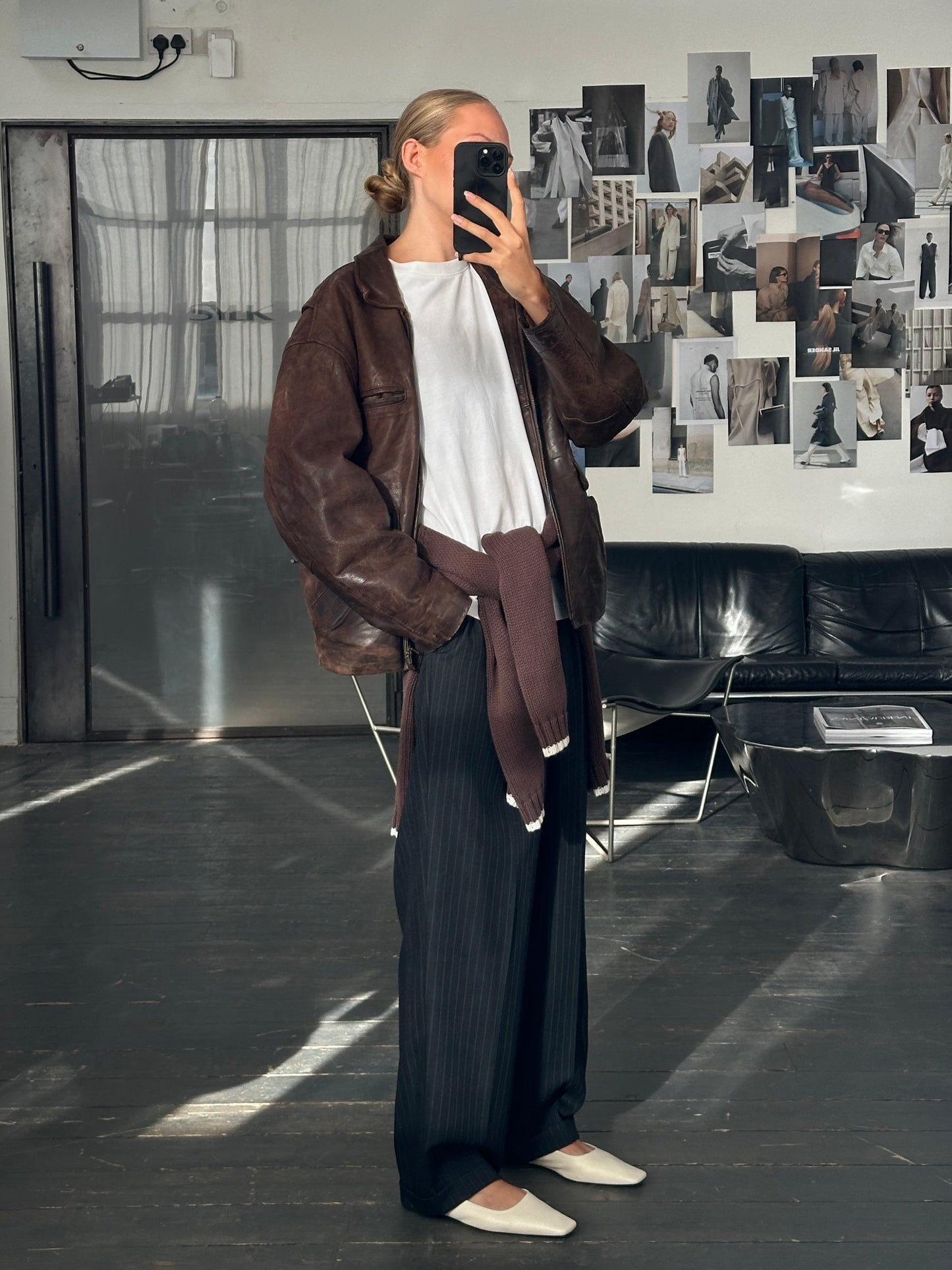 French Vintage 1980s Aged Boxy Leather Jacket - L